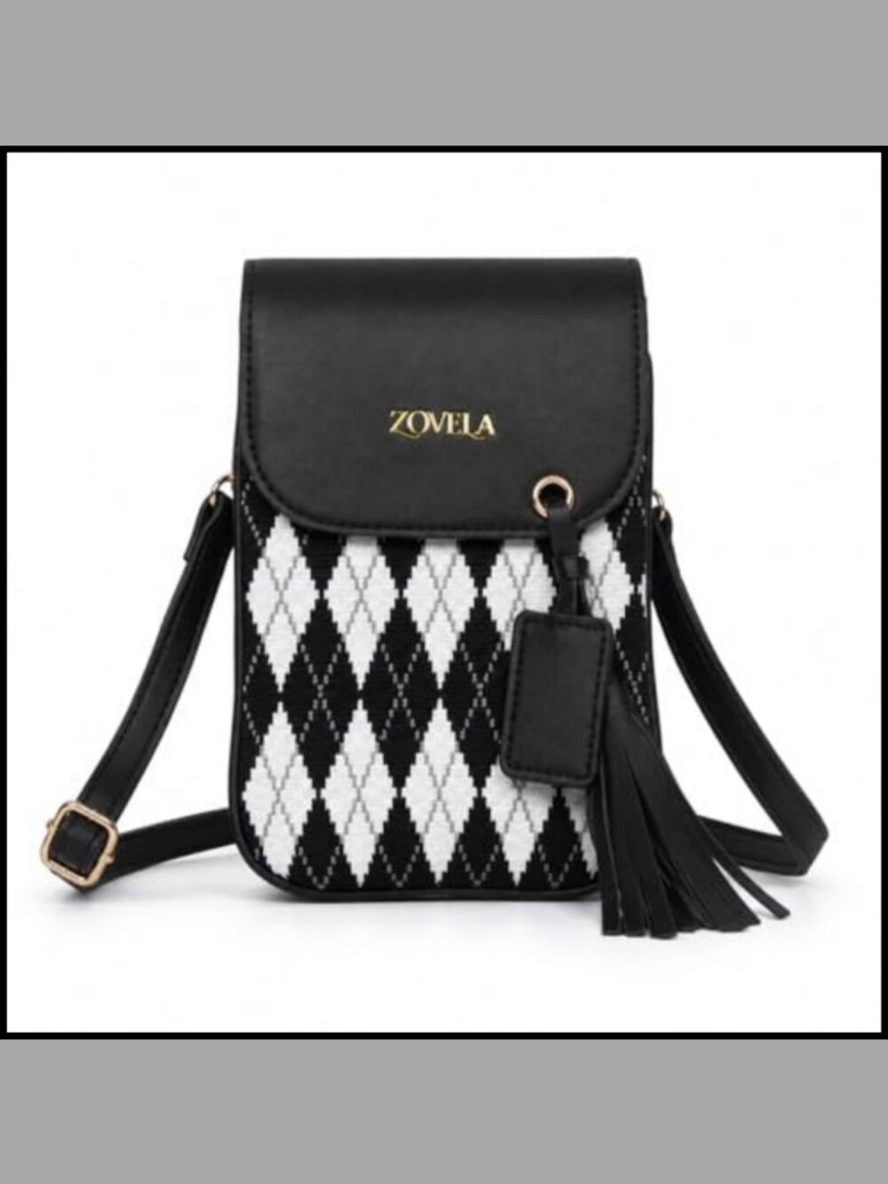 Argyle Knit Crossbody Mini Bag PU Leather Flap Card Slots